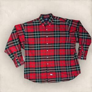 Ralph Lauren Button Down Shirt Mens XL Red Big Oxford Plaid Long Sleeve Cotton